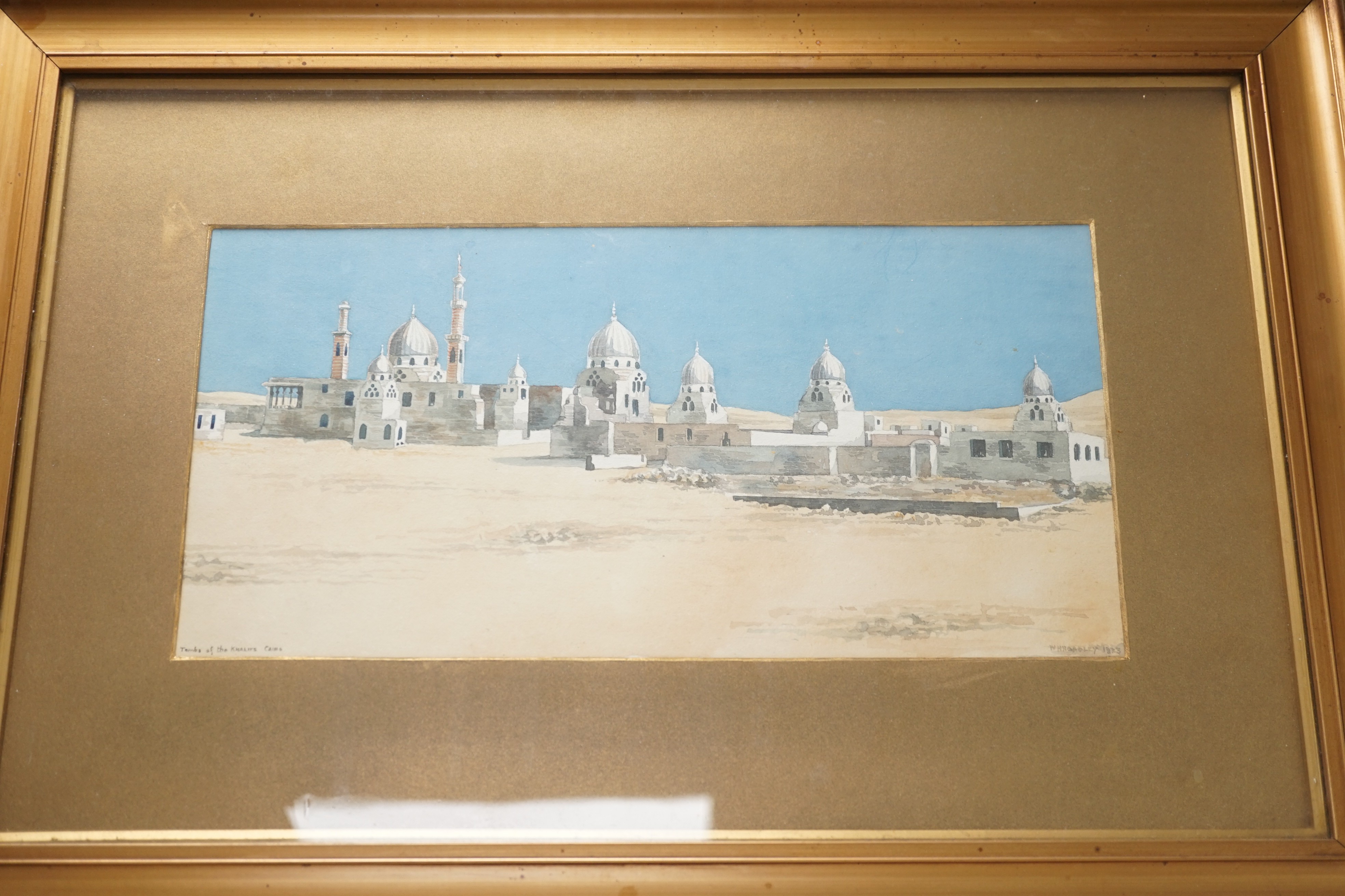 W.H. Hoadley, gouache, Tombs of the Khalifs, Cairo, signed, inscribed, and dated 1923, 17 x 35cm